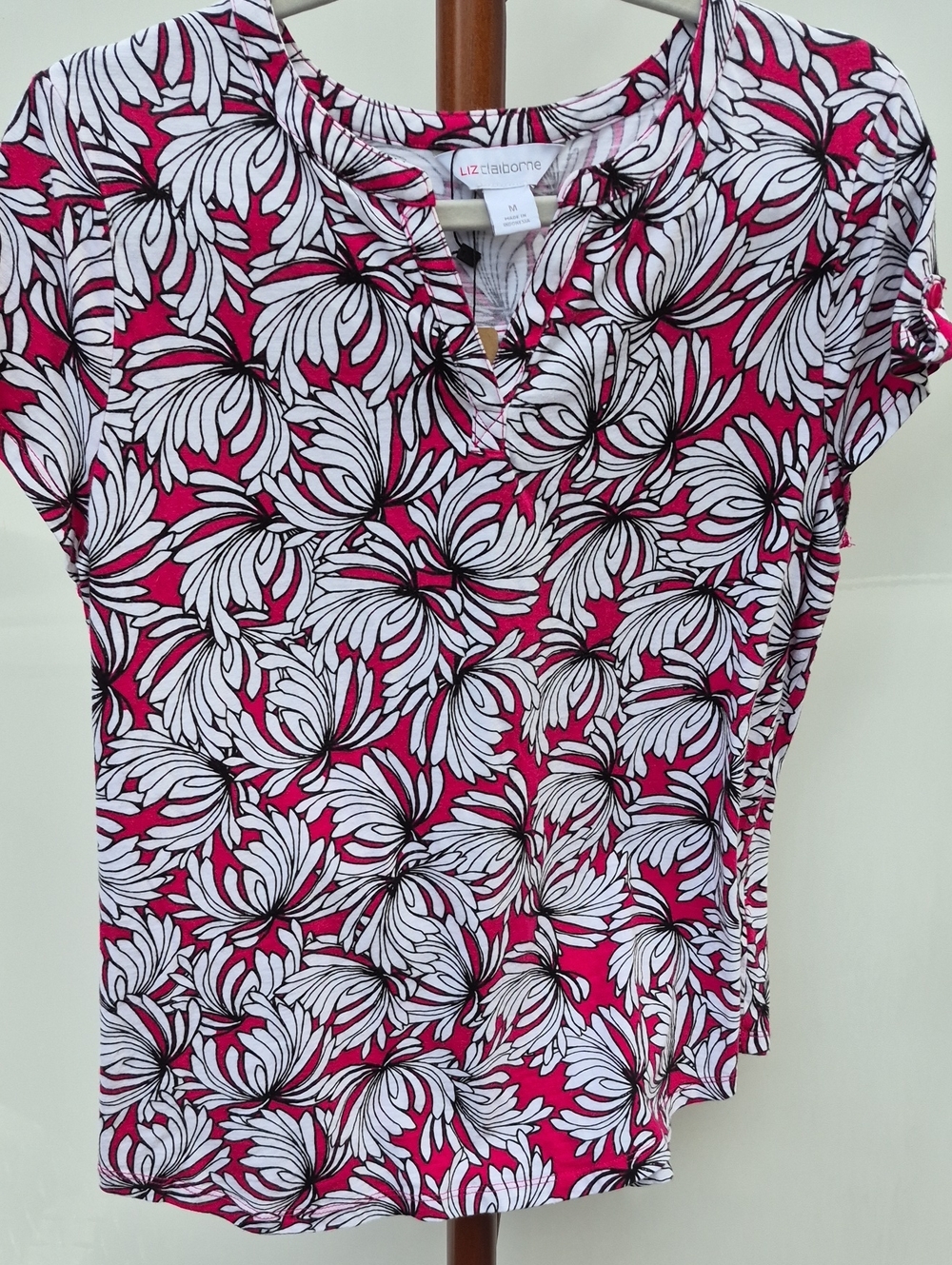 Liz Claiborne Women's Pink Floral Short-Sleeve Top